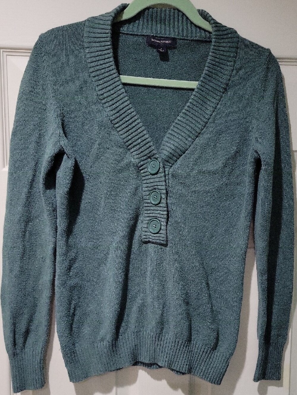 BANANA REPUBLIC Women's Teal V-Neck Button Pullover Sweater